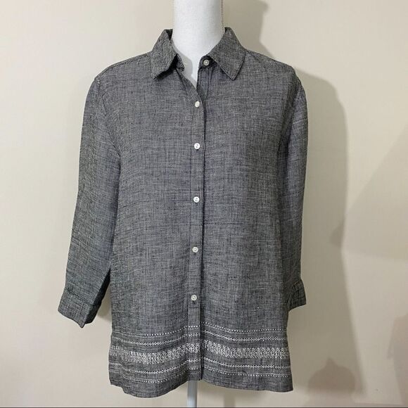 Norton McNaughton Women’s Button Down Linen Gray Top. Size Small. - Picture 3 of 11